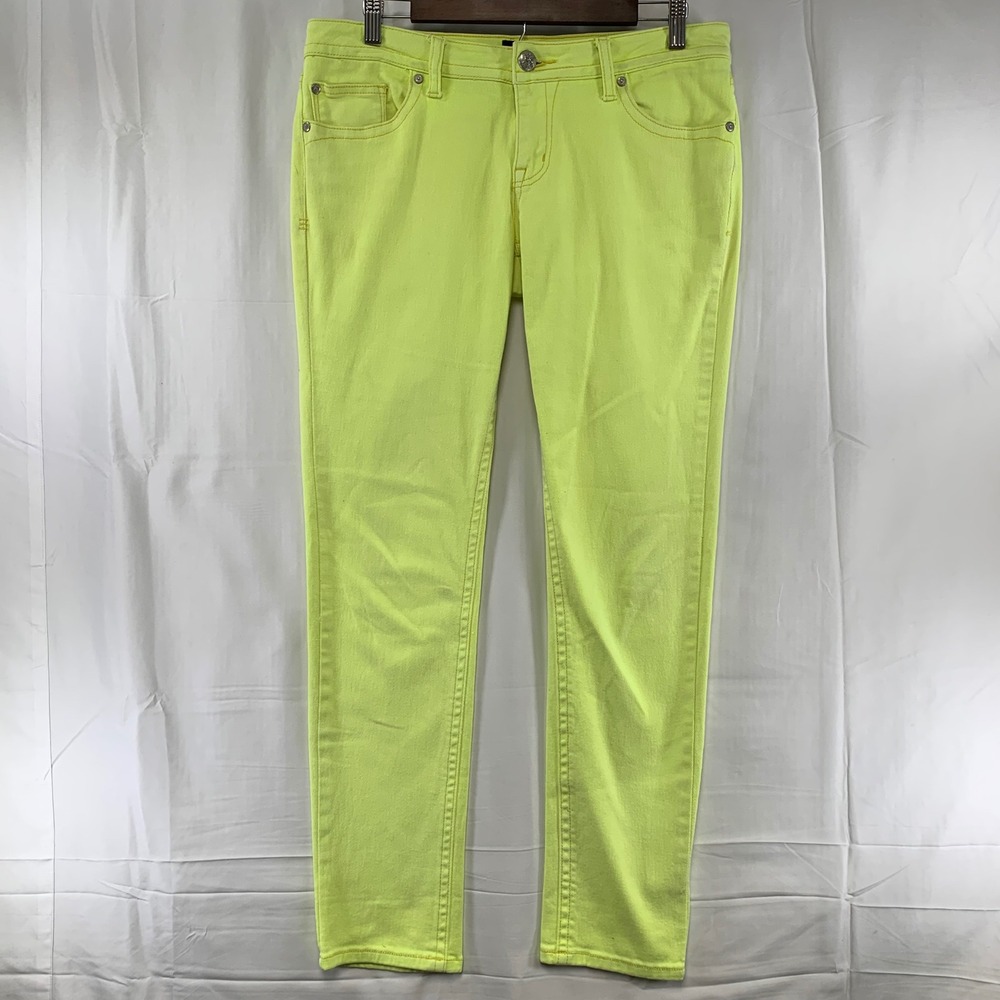 ana Skinny Jeans Womens 30/10 Neon Highlighter Yellow Lime Denim‎ Pants Rave